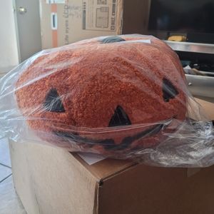 Halloween Pumpkin Shape Toss Pillow Fall Jack O Lantern Sherpa IN HAND